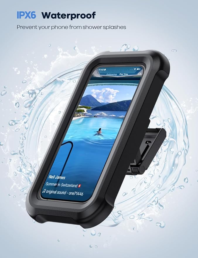 Lamicall Waterproof Shower Phone Holder, Bathroom Accessories for iPhone | Rotatable, Fog-Resistant, Shower Wall Mount Stand for iPhone, Christmas Gift Gadget for 4-7" Phone, Unisex Black