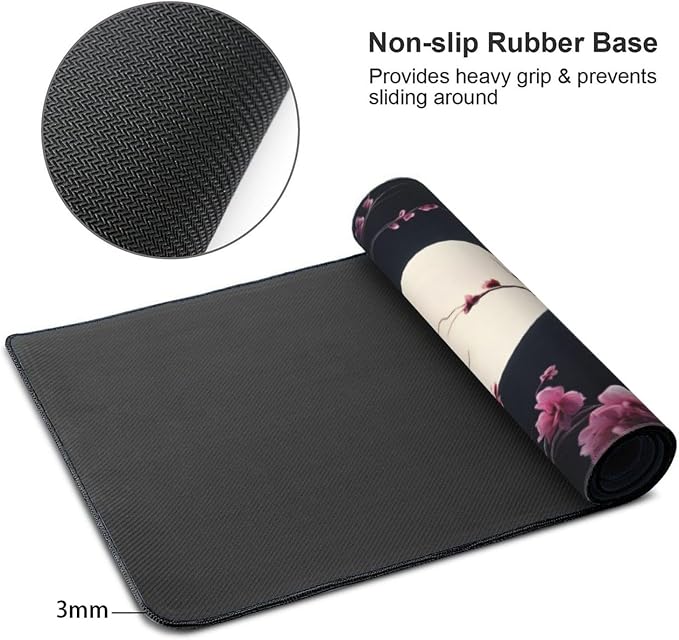 XXL Gaming Mouse Pad 35.4x15.7 Inch, Large Extended Desk Mat | Cherry Blossom Design, Non-Slip Rubber Base, Water-Resistant Surface and Stitched Edges for Gaming, Office & Home