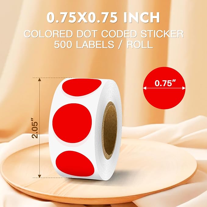 PARLAIM 3/4 Inch Color Coding Label Stickers,500PCS Circle Inventory Sticky Dots Sticker in Dispenser Box,Red Adhesive Round Dot Labels for Office Home (Red)