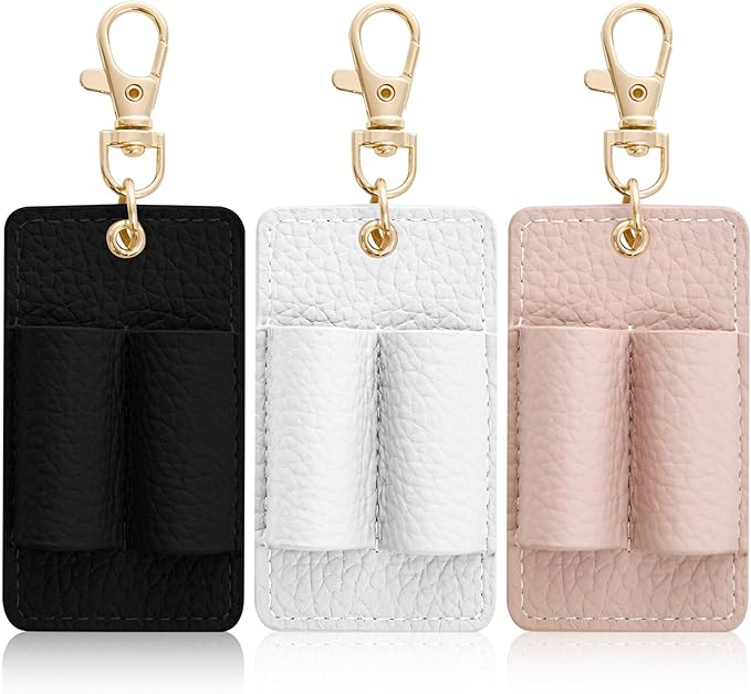 3Pcs Double Hole Leather Pen Holder, Lanyard Holder Attachment Supplies Black White Pink Pen Holder with Anti-Lost Leather Badge Not Easy to Damage & Long Service Life