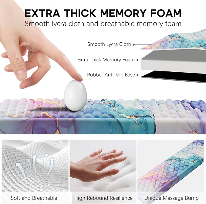 JIKIOU L-Shaped Desk Elbow Pad for Desk 2 Pack, Soft Memory Foam Elbow Support Padding with Non-Slip Base, Easy Typing Pain Relief Comfort for Office Work Gaming Marble Blue