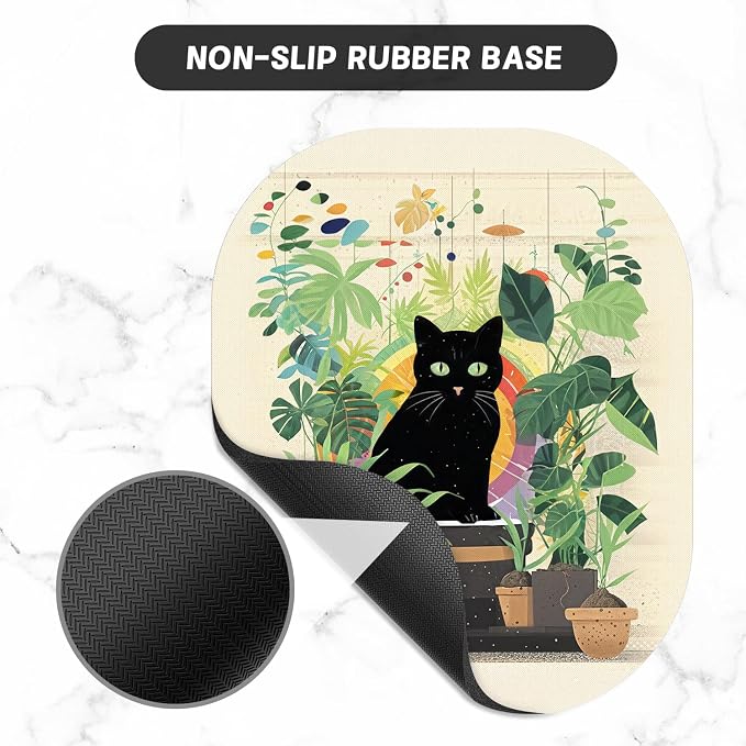 Small Mouse Pad, 6 x 7 Inch, Oval Mini Mouse Pad with Non-Slip Rubber Base for Laptop Wireless Mouse Keyboard Tray Mousepad, Cat on Flowerpot