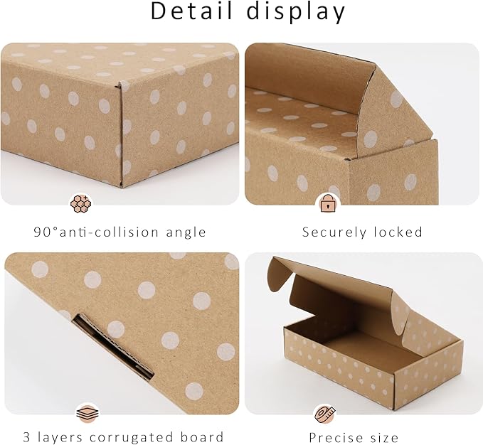 BIOBROWN 9x6x2" Small Shipping Boxes 25 Pack, Kraft Dots Corrugated Cardboard Mailer Boxes Bulk for Packaging Small Business Mailing Gift
