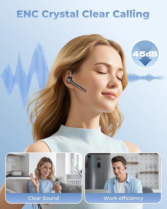 Bluetooth Headset V5.4, Bluetooth Earpiece with 500mAh Charging Case, 50H Talk Time Wireless Headset with Mic for Computer Cell Phones, Hands Free Noise Canceling Headphones for Work Trucker