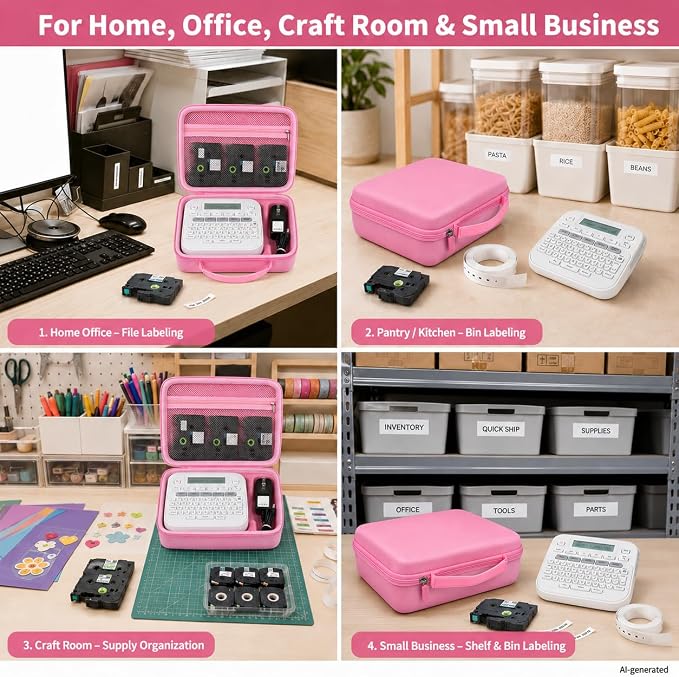 GWCASE Hard Label Maker Case for Brother P-Touch PT-D220/PT-D210, Case Only | Label printer case with shaped tray and zip mesh pocket for label tapes, batteries and AC adapter in home office storage