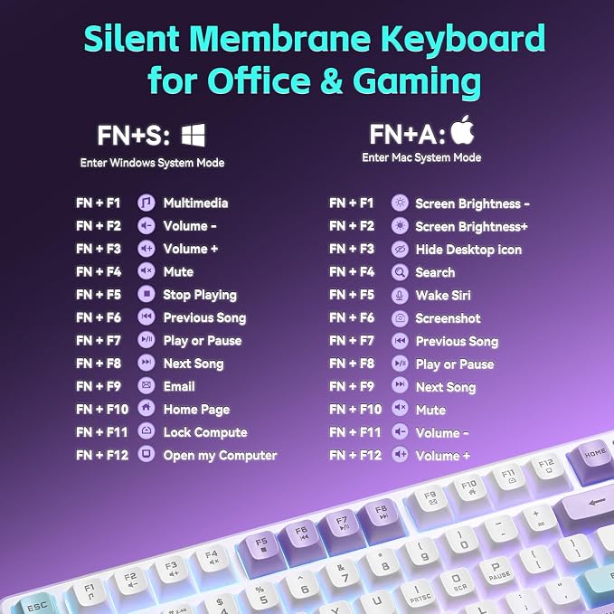Aula S99pro V2 Wireless Gaming Keyboard,Silent Computer Keyboards,Creamy Membrane Keyboard with Number Pad,Tri-Mode Bluetooth/2.4GHz/USB-C,RGB Backlit,Digital Display Screen - Star Illusion Purple