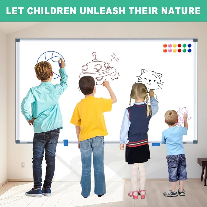 Whiteboard Dry Erase White Board for Wall 60x40 (2pcs) Magnetic Boards for Office Classroom & Home, Large Wall White Board Including 6 Markers, 20 Magnets, 2 Erasers