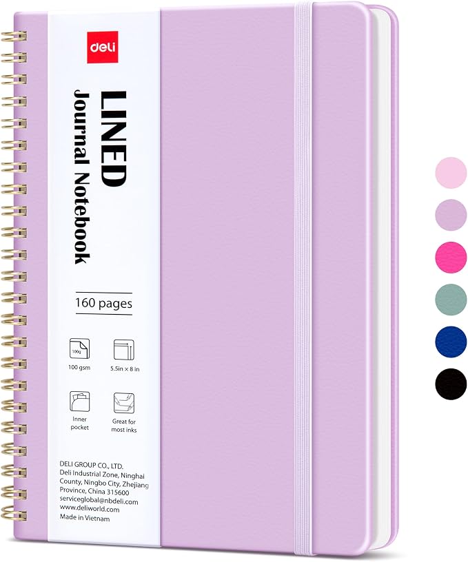 deli Purple Lined Spiral Journal Notebook, 160 Pages, A5 (5.5"x8") Hardcover Writing Notebook, College Ruled Spiral Bound Journal for Women & Men - Perfect for Work, School, Office & Note Taking