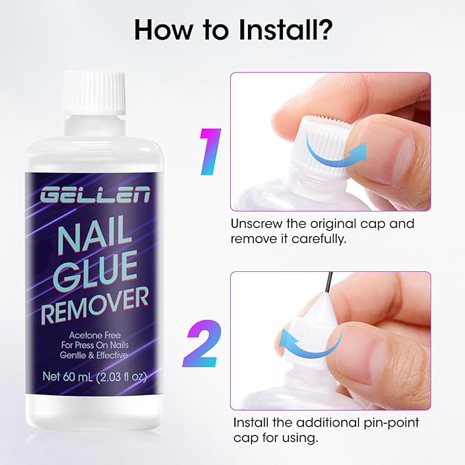 Gellen Press On Nail Remover: Pinpoint Glue Remover 2.03 Fl.oz, Non Acetone Gentle Press on Removal for Quick Dry Strong & Solid Glue, Gel X Off for Fake Nail Tip