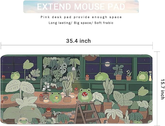 Cute Large Mouse Pad, Kawaii Extended Mouse Pad Desk Pad Easy Typing for Typing Office Game 35.4 x15.7 in - Kawaii Frog