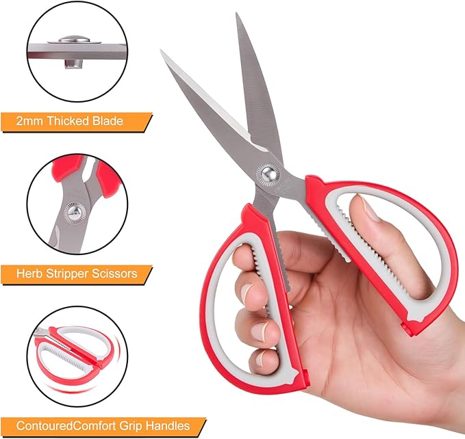 2-Pack Kitchen Shears, Lightweight Scissors, Stainless Steel with Large Non-Slip Handle, 7.67 Inch, Red and Yellow