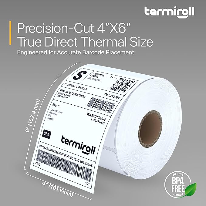 4x6 Thermal Shipping Labels Roll – 350 Precision Cut Direct Thermal Labels, Commercial Grade Strong Adhesive, Compatible with Rollo, Zebra, MUNBYN & iDPRT Printers