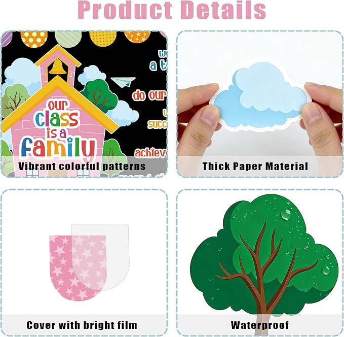 Our Class is A Family Motivational Bulletin Board Set – Colorful Positive Affirmation Classroom Decor – Inspirational Quote Paper Cutouts for Back to School, Nursery, Chalkboard & Wall Supplies
