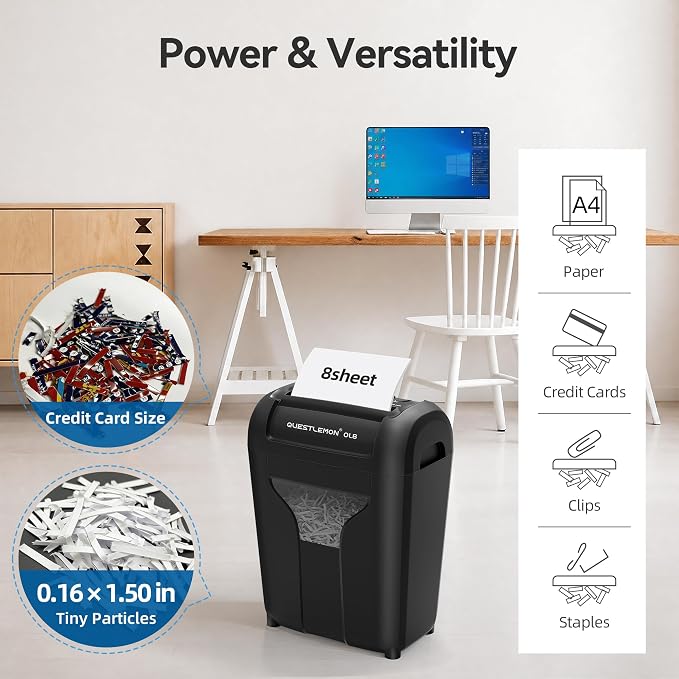 8-Sheet Paper Shredder for Home, Quiet Cross Cut Shredders, P-4 Ultra Security, 4 Gal Bin, Shred Quietly for Shred for Credit Card, Mail, Staples, <58 dB(OL8)