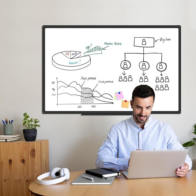 XBoard Magnetic White Board Dry Erase 48 x 31 Inches | Dry Erase Board with Black Aluminum Frame for Home School Office