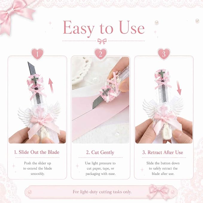 Cute Box Opener Cutter, Package Opener, Small Plastic Box Cutter Retractable, Snap off Utility Paper Exacto Knife, Kawaii Desk Office Home Aesthetic Accessories Essentials, Stationery Craft Supplies