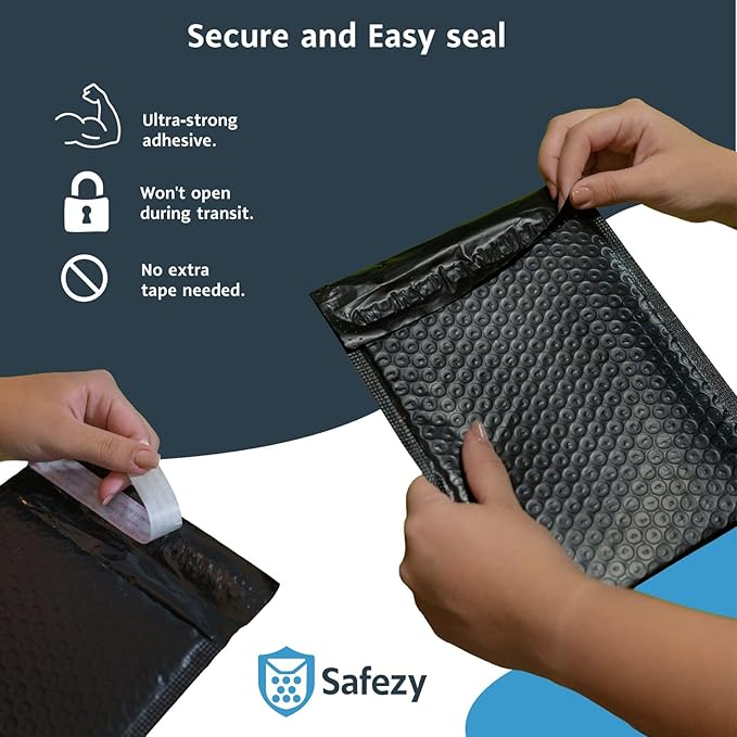 Poly Bubble Mailers 6x10 Inches – Black Self-Seal Padded Shipping Envelopes, Usable Size 6x9, Bubble Mailer Bags for Small Parcels, Jewelry, Cosmetics & Phone Accessories – 50 Pack