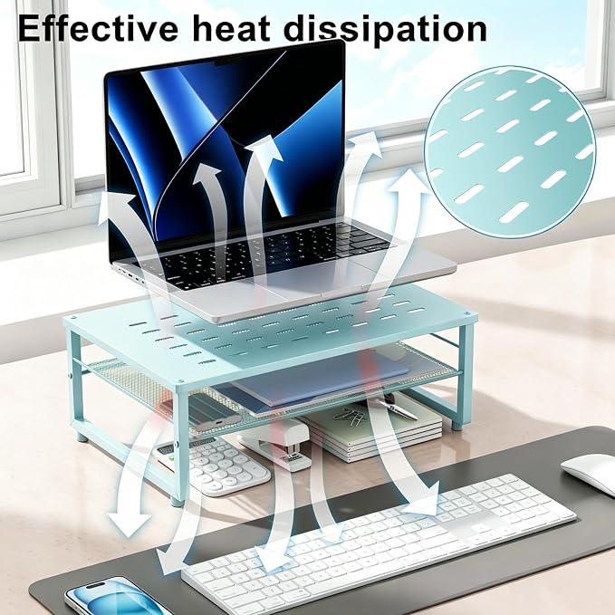 gianotter 2-Tier Metal Monitor Stand Riser | Desk Organizers and Accessories, Desk Organizer for Monitor, Office Desk Storage Organizer for Office Supplies (Blue)