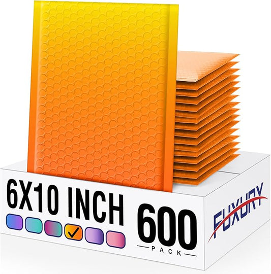 Fuxury Bubble Mailers 6x10 Inch 600 Pack Padded Envelopes Usable Size 6x9" Thick Mailing Envelopes Bubble Opaque Padded Mailers Shipping Bags for Mailing Jewelry Makeup Small Business #0 YellowOrange
