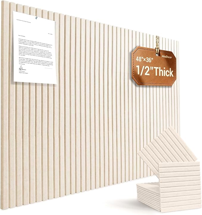 48" x 36" Large Felt Bulletin Board 1/2" Thick, Oatmeal | 12 Pack Felt Tiles, Cork Board Alternative, 60 Adhesive Tabs, Pin Board for Home Office Decor with Easy Install