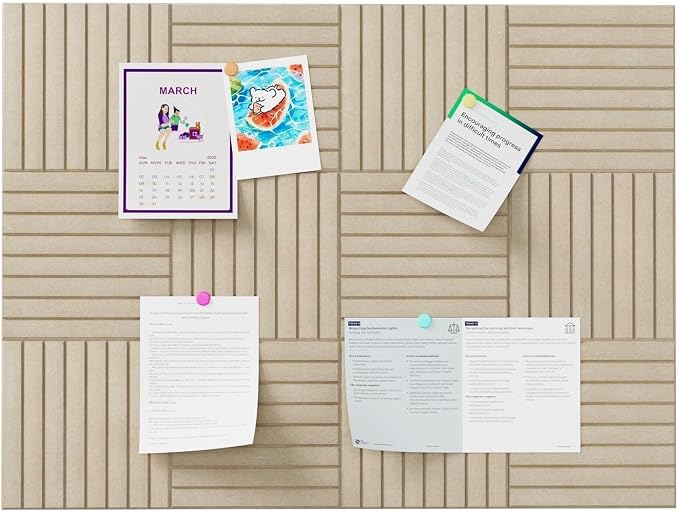 Stripe Felt Bulletin Board Tiles, Cork Board Alternative 48 x 36 in | 0.35 in modular felt wall tiles for notes, photos, schedules, reminders in offices, classrooms, home and office workspaces