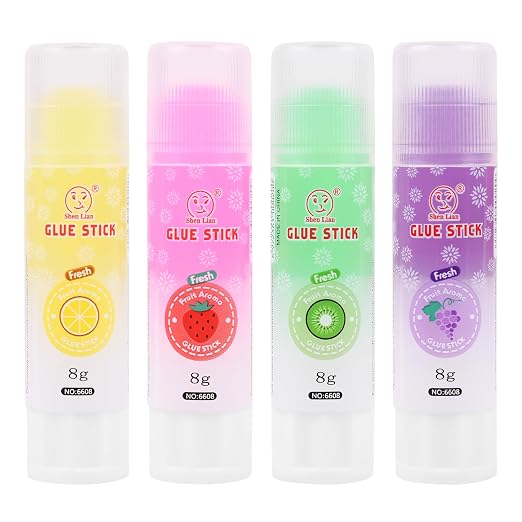 LAKEI Colored Glue Sticks, Strong Adhesive, Quick-Dry, 0.28oz, 4/Pack | Transparent, multifunctional adhesive, suitable for making in schools, offices, and homes.