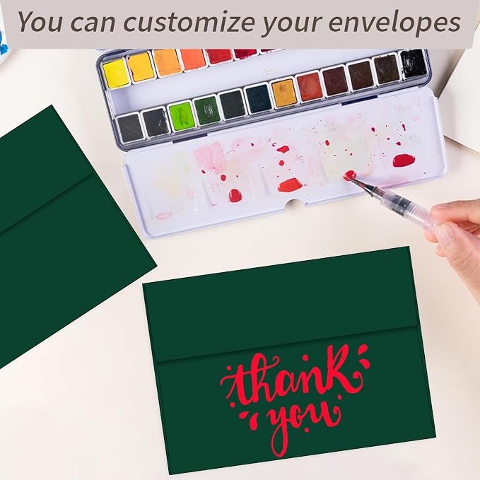 100 Packs Green 4x6 Envelopes for Invitation A6 Small Envelope | A6 envelopes self seal,for 4x6 cards weddings invitations greeting cards photos,printable,120g durable thick paper