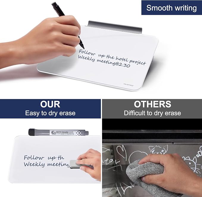 Small Desktop Whiteboard - Glass Dry Erase Board 8 X 6 Inches Tabletop Easel Whiteboard with Stand, Desk Board Buddy for Artist, Teacher and Student