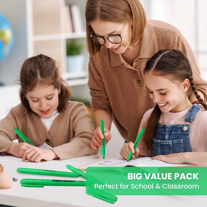 Taja 30 Pack Highlighters, Green, Chisel Tip with No Bleed Ink | Highlighters with Smooth Broad & Precise Lines, Ideal for Journaling & Note Taking, Study Essentials and Office Supplies