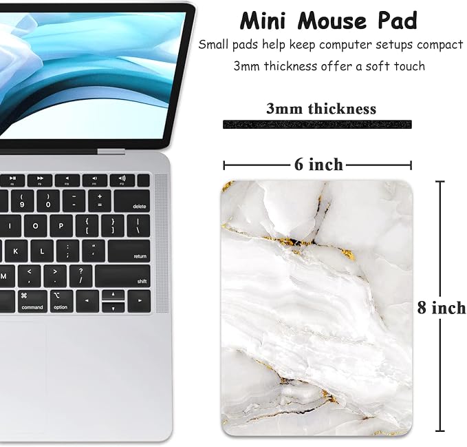 Dapesuom Small Mouse Pad, 6 x 8 Inch Thick Rubber Premium-Textured Non-Slip Portable & Washable Mini Mouse Mat for Women Men Wireless Laptops Keyboard Tray Gaming Computer Office Travel, White Marble