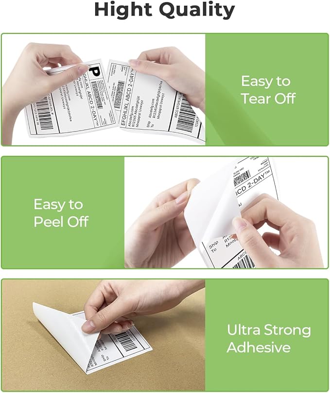 Nelko Genuine 4x6 Direct Thermal Shipping Label (Pack of 500 Fan-Fold Labels), 4x6 Thermal Labels for Nelko PL70E Shipping Label Printer, Perforated and Strong Adhesive, Commercial Grade