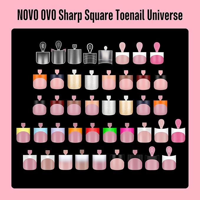 NOVO OVO Press on Toenails, Toe Nail Press ons for Women, White French Tip Sharp Square Pre-Designed Soft Gel Thick False Toenail Extension, BABY PINK Full Cover Acrylic for DIY x 15 Sizes 150 pcs