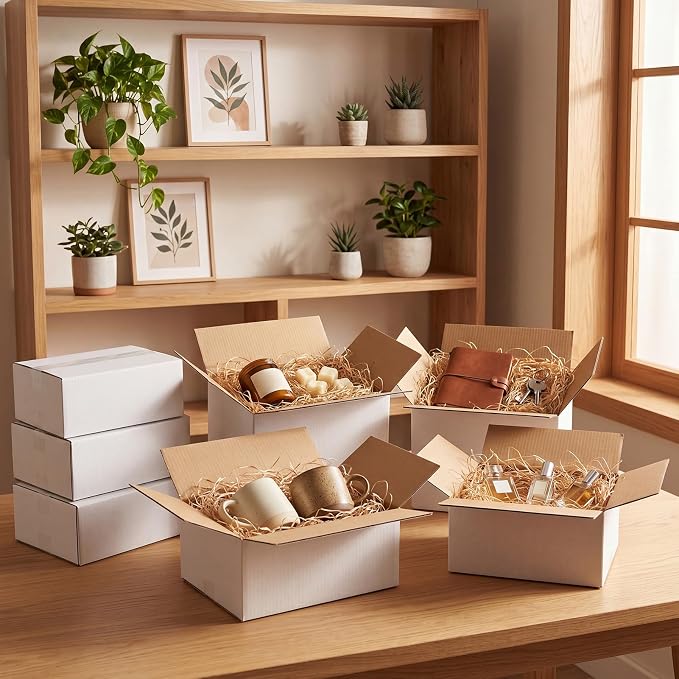 Hoikwo 40 Packs White Shipping Boxes Mixed Sizes | 10 PCS Each of 11x6x6, 10x7x5, 9x6x4, 8x6x4, Cardboard Box for Small Business Packaging and Mailing