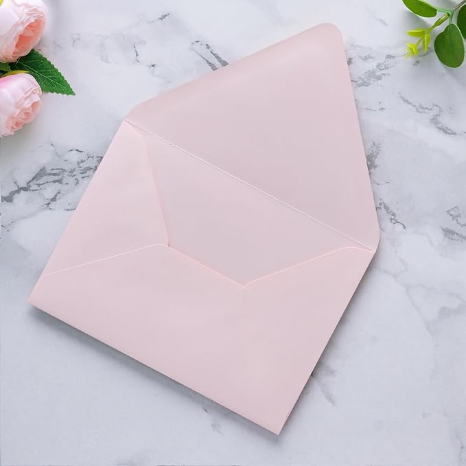 PONATIA 50 PCS/Pack A7 Envelopes, Euro Flap 5x7 Envelopes for Wedding Invitations, Greeting Cards, Acrylic Invitations, Photos, Postcards, Christmas Mailing 5.25 x 7.25 inches (Blush Pink)