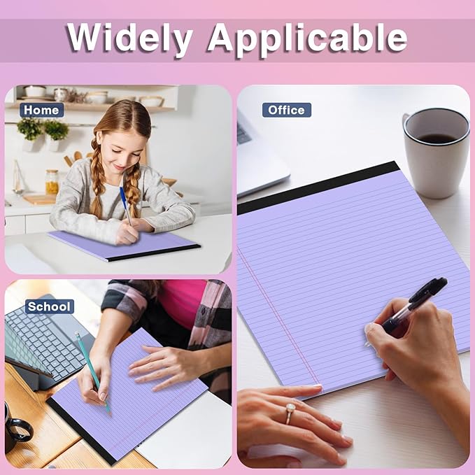 3 Pcs Legal Pads 8.5 x 11 Purple Note Pads 8.5 x 11 Notepad Total 75 Sheets, Micro Perforated Writing Pads Lined Paper College Ruled Pad of Paper Notebook To-Do List for School & Office Supplies
