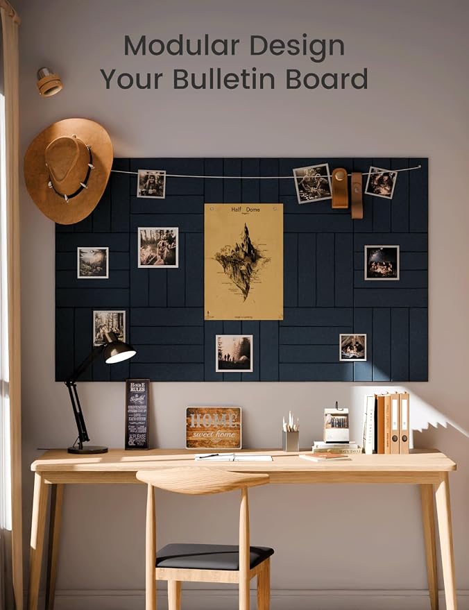 Fluxynara Felt Bulletin Board & Cork Board Alternative, Persian Blue | 48" x 36" Pin board, Removable Adhesive Tabs, Easy Install Without Wall Damage, For Home Office Decor