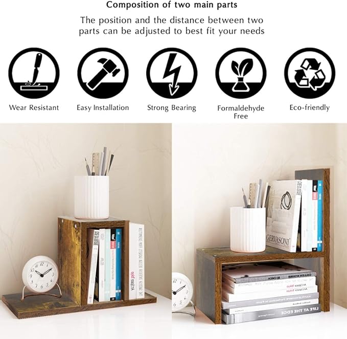 Jerry & Maggie Adjustable Wood Desktop Display Shelf Natural Wood Tone | Wooden Desk Organizer, Cute Dorm & Cubicle Decor. Stores Makeup & Mini Plants, Space-Saving Storage for Small College Rooms