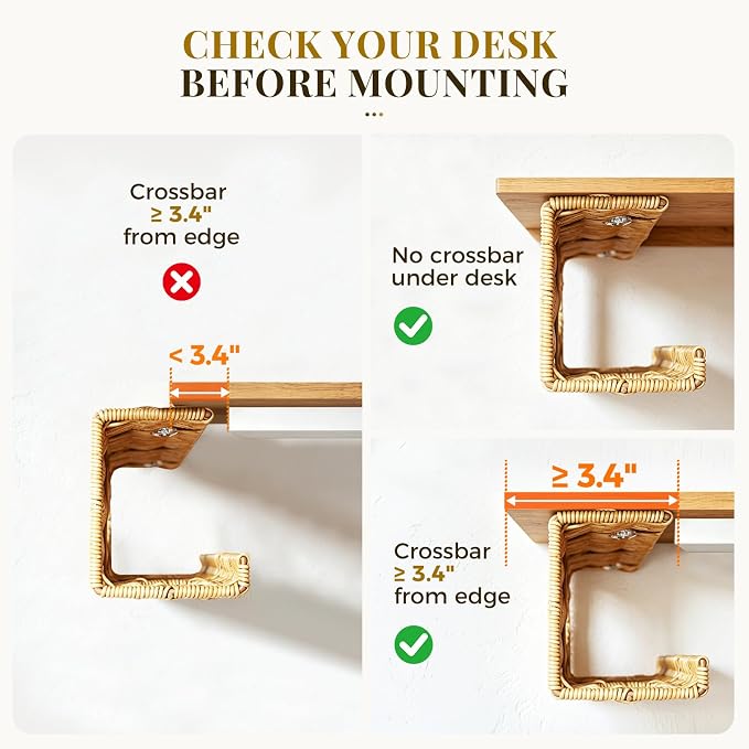 Handmade Rattan Under Desk Cable Management Tray 2 Pack, Natural | Easy Install with Adhesive or Screws, 33"Cord Organizer with 5M Cable Ties for Office Home, Effortless Wire Management