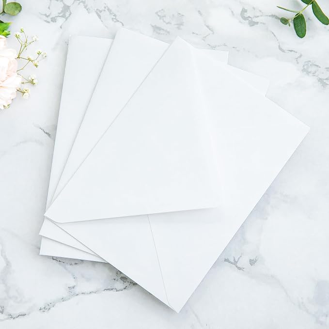 PONATIA 50PCS A7 Euro Flap Envelopes, 5.25 x 7.25'' Liner Envelope For 5x7'' Weddings Invitation Cards, Christmas Gift Cards, Acrylic Invitations, Photos (White & Dusty Blue)