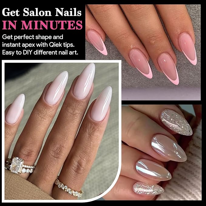 Medium Almond False Nail Tips, 15 Sizes 510 PCS Clear Soft Press On Fake Nail Pre-shaped Half Matte Full Cover Gel Nail Tips Extensions Strong Thick Long Lasting for DIY Beginners& Salon Manicure