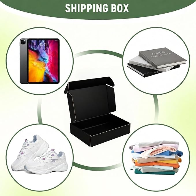 50 Pack 9"x6"x2" inch Shipping Boxes Black Corrugated Cardboard Box for Small Business, Mailer, Shipping, and Packing
