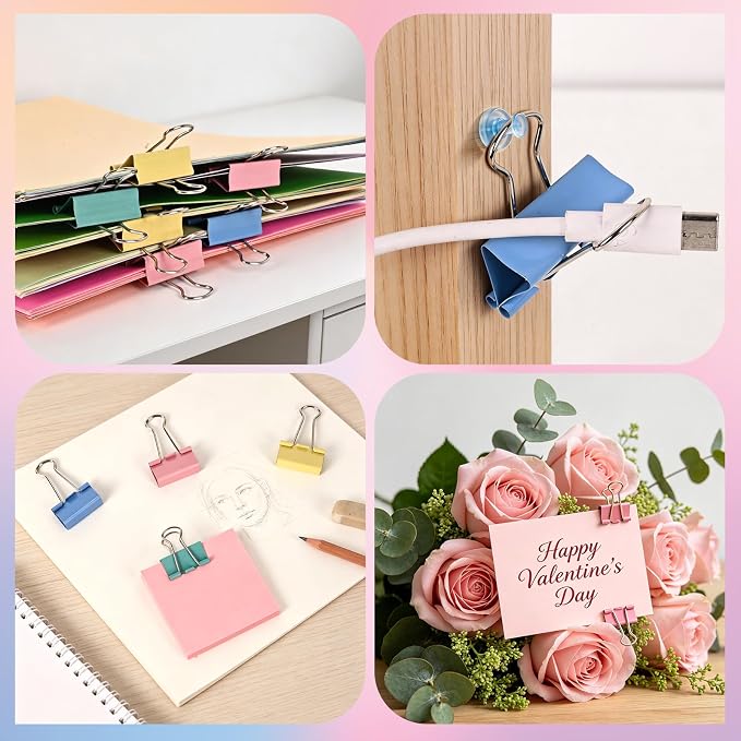 180Pcs Colorful Binder Clips Assorted Size, Metal Paper Clips for Daily Use | Clips Office Supplies for Documents, Files, School Supplies, Home and Desk Organization