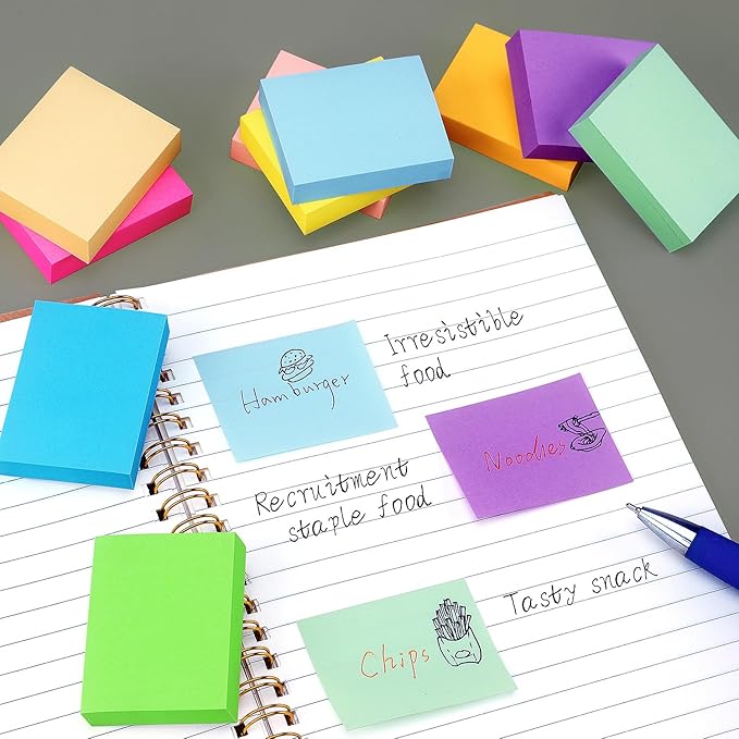 Eastern Wolf Sticky Notes 1.5x2 Self-Stick Notes 10 Bright Multi Colors Sticky Notes 20 Pads 100 Sheet/Pad
