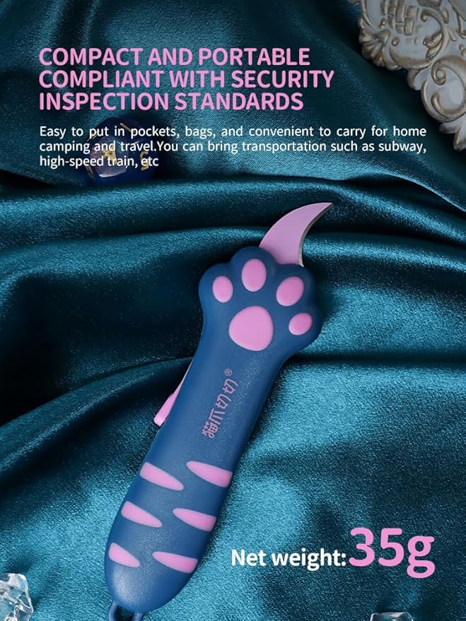 Cat Paw Box Cutter Retractable with Cat Paw Handle, Multifunctional Knife Set (Peacock blue)