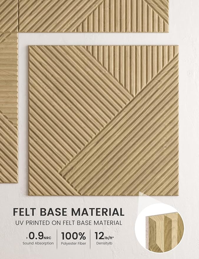 Fluxynara Large Felt Bulletin Board,Cork Board Alternative 70.87'' x 47.24'' Art Acoustical Wall Panels-6 Pack with 60 Adhesive Tabs,for Recording Studio/Home Offices-Natural Oak/Diamond Chevron