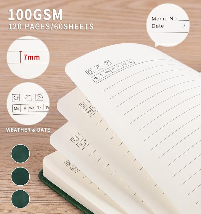 3 Pack Pocket Journaling Notebooks, A6 Small Notebook For Note Taking Journaling Notebooks Journals For Writing Mini Note Pads With Pen Holder 120 Pages 100 GSM Thick Paper-3 Green
