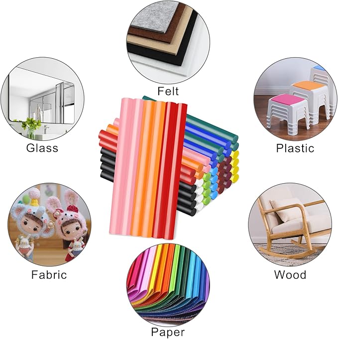 Manarty Colored Hot Glue Stick, 48 PCS 0.27" Dia x 4" Long Mini Hot Melt Glue Sticks Colored, Adhesive EVA Glue Sticks for Sealing Repairing Stamp DIY Art Handmade Car Craft Decoration Office Project