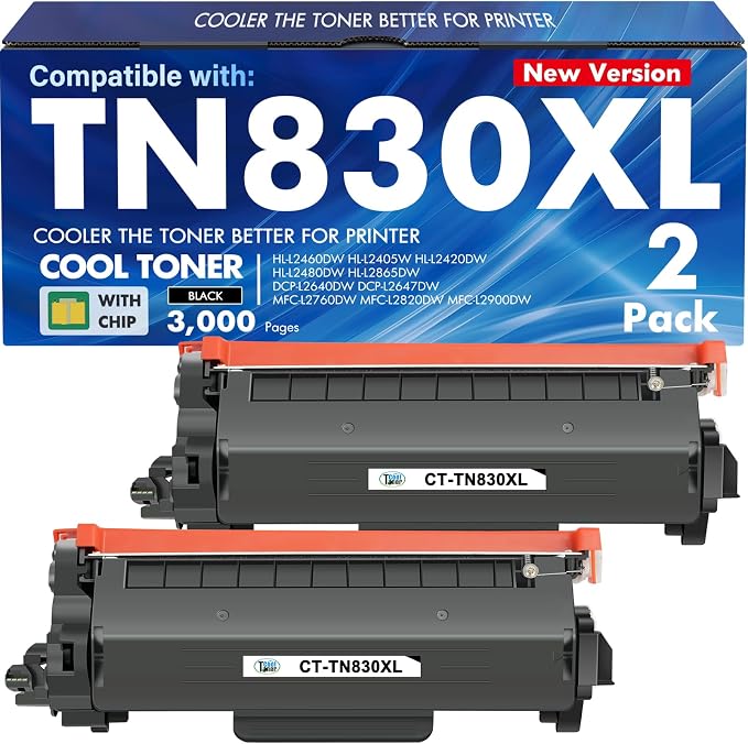 TN830XL TN830 TN 830XL 830 Toner for Brother Printer DCP-L2640DW HL-L2460DW | Compatible for Brother TN830 XL/V/R 830 XL TN-830XL Cartridge MFC-L2820DW HL-L2405W HL-L2400D HL-L2480DW Black High Yield