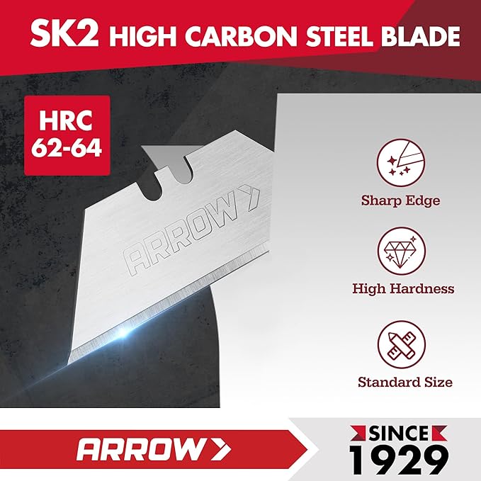 ARROW 100-Pack SK2 Utility Knife Blades, Premium Tempered Steel Box Cutter Blades with Convenient Dispenser, Sharp & Durable Replacement Blades for Cutting, Crafting, DIY Projects