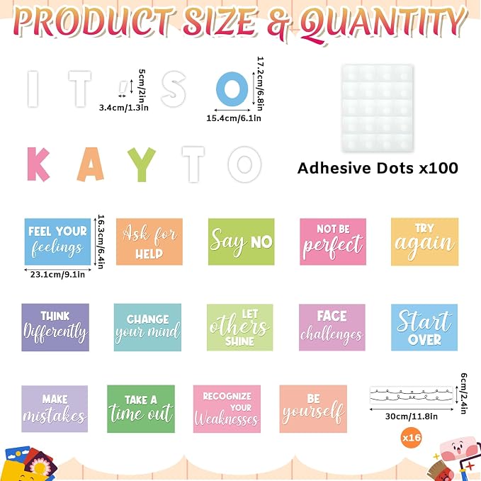 40Pcs Mental Health Bulletin Board Decorations Set, IT'S OK TO Bulletin Board, Growth Mindset Positive Affirmation Therapy Cutouts for Back to School Counselor Classroom Teacher Office Door Wall Decor